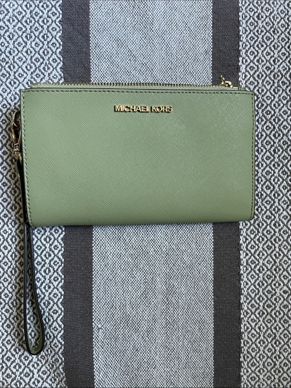 Michael Kors Green Saffiano Leather Wristlet with Gold Hardware